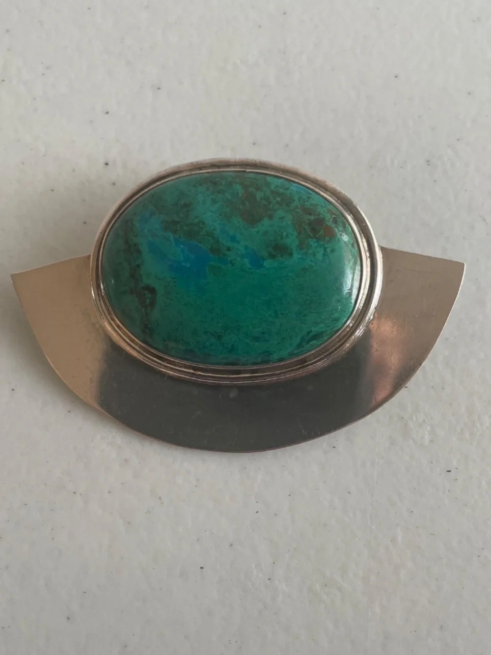 Vintage Mexican 925 Modernist Money Clip with Large Chrysocolla Malachite